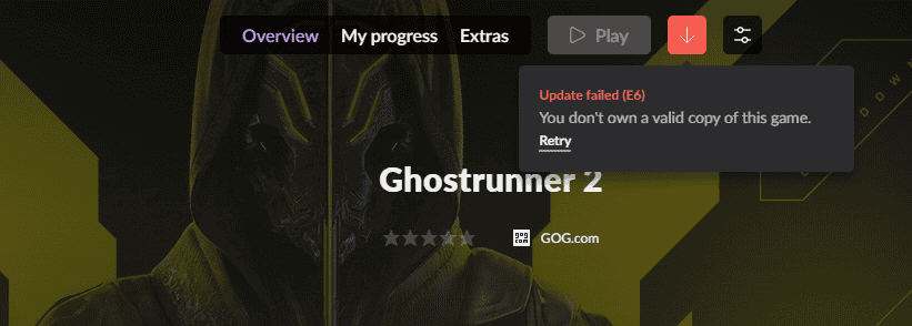 GOG Galaxy E6 Update Error